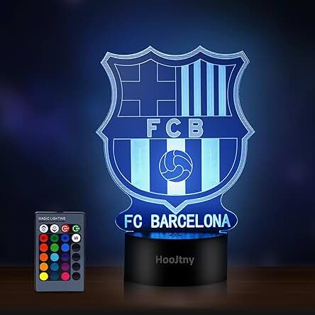 Barcelona Fútbol Lámpara Barça Regalos, 16 Colores de Iluminacion y Mando a Distancia, Barcelona Futbol Regalo para Niños Futbolistas