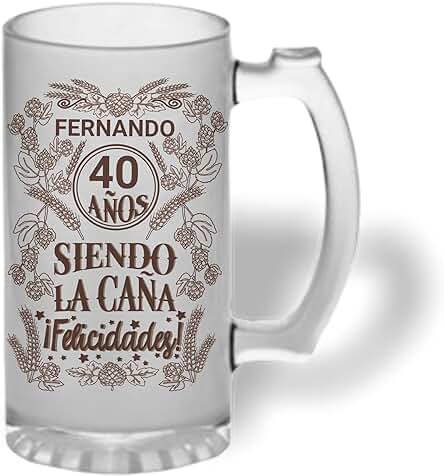 Bee Ingenious Jarra Cerveza Personalizada de Cristal Esmerilado. Regalo Original: 40 Años Siendo la Caña ¡Felicidades!...con Nombre y año Personalizados - Cumpleaños