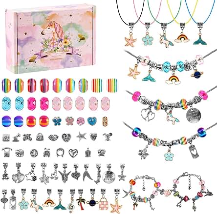 BelleStyle Juego de Pulseras para Niñas, Regalo para Niñas de 5, 6, 7, 8, 9, 10, 11, 12, 13 Años, 78 Piezas para Hacer Pulseras para Niñas, Juego Original Creativo, Regalos de Cumpleaños y Navidad