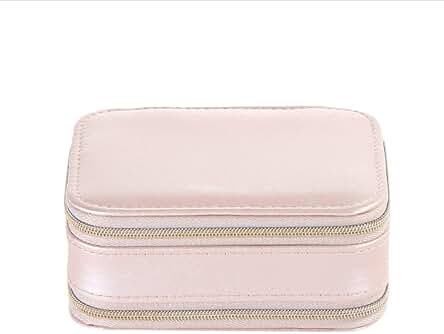 Belons Joyero Pequeño de Viaje, caja de Joyería de piel Sintética, Anillos, Pendientes, Collar, caja de Joyas, caja de Joyas, caja de Joyería con Cremalleras Espejo, Color rosa