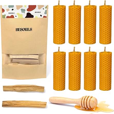 BESOULS 8 Velas de Miel de Abeja y 2 Palo Santo PREMIUM | Ritual Mágico de Buena Suerte 11/22 + QR con Contenido Digital | 100% Cera e Incienso Natural | Hechas a Mano | Sin Parafina 10x2cm BESOULS 8 Velas de Miel de Abeja y 2 Palo Santo PREMIUM | Ritual Mágico de Buena Suerte 11/22 + QR con Contenido Digital | 100% Cera e Incienso Natural | Hechas a Mano | Sin Parafina 10x2cm