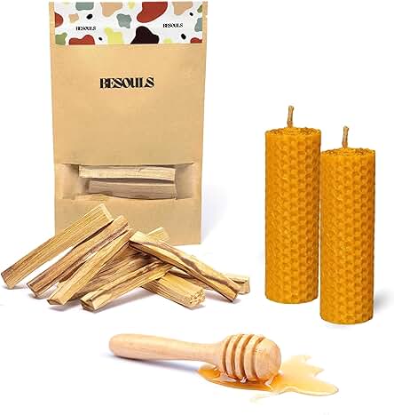 BESOULS - Ritual Mágico de Buena Suerte 11/22 | 8 Palo Santo Premium + 2 Velas de Miel | QR con Contenido Digital Exclusivo | Madera Sagrada para Quemar | Incienso Natural Perú | Pura Cera de Abeja BESOULS - Ritual Mágico de Buena Suerte 11/22 | 8 Palo Santo Premium + 2 Velas de Miel | QR con Contenido Digital Exclusivo | Madera Sagrada para Quemar | Incienso Natural Perú | Pura Cera de Abeja