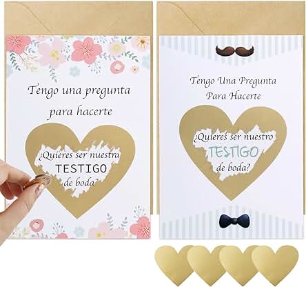BETESSIN 2pcs Tarjeta Rasca con Sobre Tarjeta Anuncio Boda Doble Caras Tarjeta Corazón para Invitación Testigo Padrino Dama de Honor Cliente