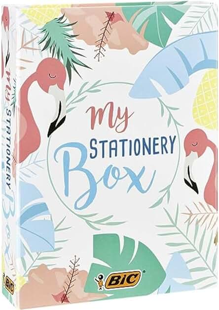 BIC My Stationery Box, 10 Marcadores, 6 Bolígrafos, 4 Rotuladores, 1 Cinta Correctora, 5 Marcadores Permanentes, 2 Blocs De Notas Adhesivas Y 1 Libreta A5 (Blanco), Multipack de 28 Unidades