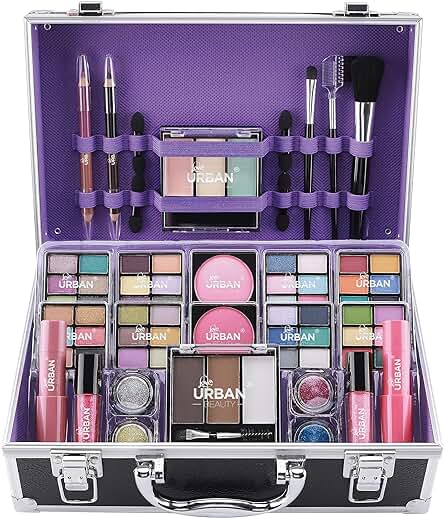 Bliss Estuche de Maquillaje con Cosméticos Veganos – Completo con Sombra, Colorete, Pintalabios, Cera de Cejas, Polvo y Brochas – Organizador de Aluminio