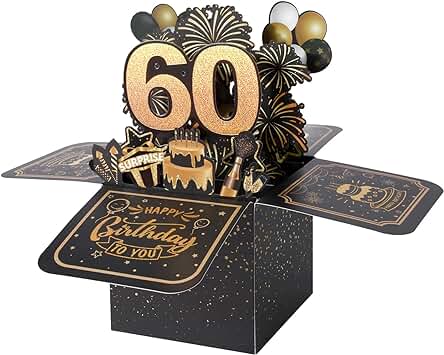 BOFUNX Tarjeta de Felicitación Cumpleaños de 60 Años Pop Up 3D Tarjeta Emergente Regalo Original Creativo para Feliz Cumpleaños a Familias Amigos