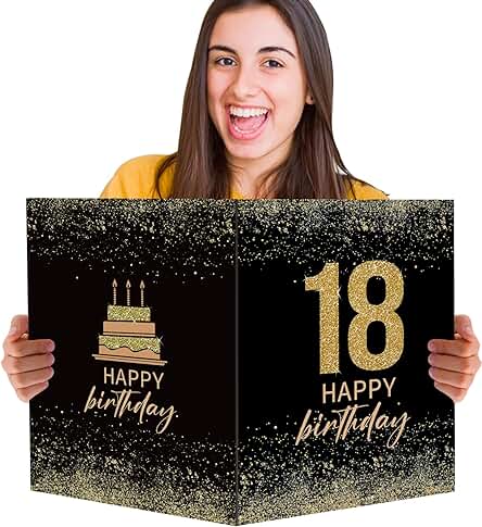 BOFUNX Tarjetas de Felicitación 18 Cumpleaños Postal Original Grande Carta Felicitaciones Regalo para Feliz 18 Años a Familias Amigos 35x27,5cm