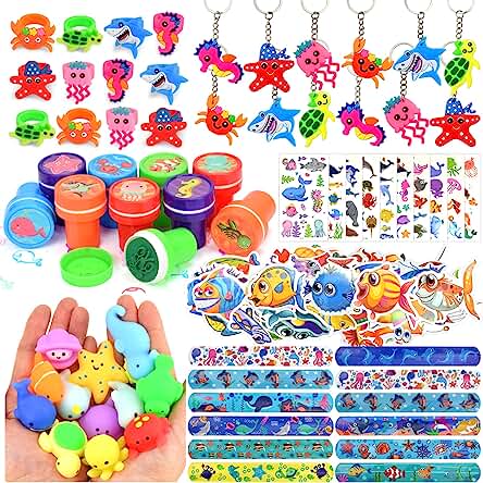 BOIKOKY 122 Piezas de Favores para Fiestas Bajo el Mar para Niños, Favores para Fiestas del Mar, Lindas Fuentes de Fiesta Temáticas de Animales Marinos, Regalos Temáticos del Océano