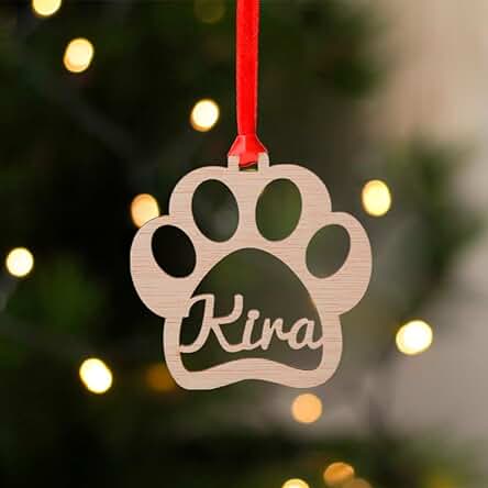 Bolas de Navidad Personalizadas. De Madera con Forma de Huella de gato o Perro. Cordel Incluido. Adornos Navideños. Ornamento, Decoración para el árbol de Navidad.