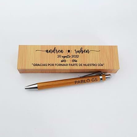 Bolígrafo Personalizado Junto con caja Grabada de Madera para Testigos de boda o Padrinos