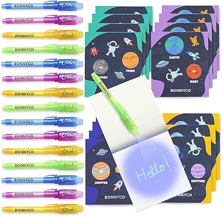 Bolígrafo Tinta Invisible y Libreta Espacio Pack x16 - BONNYCO | Detalles Cumpleaños Niños, Regalos Cumpleaños Niños Colegio, Piñatas de Cumpleaños | Regalos Fiesta Cumpleaños Infantil Galaxia