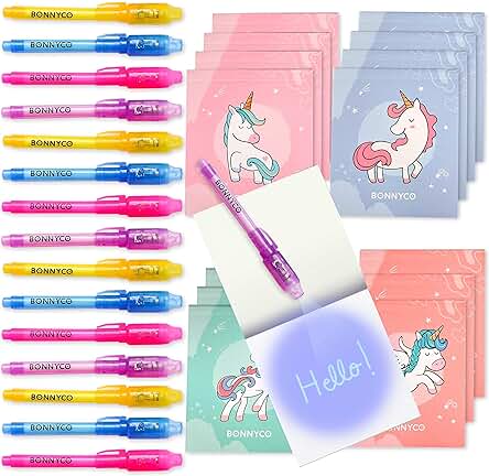 Bolígrafo Tinta Invisible y Libreta Unicornio Pack x16 - BONNYCO | Detalles Cumpleaños Niños, Regalos Cumpleaños Niños Colegio Piñatas de Cumpleaños | Regalos Fiesta Cumpleaños Infantil