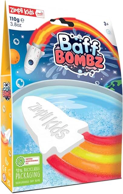 Bomba de Baño de Llama de Cohete Grande de Zimpli Kids, Bomba de Baño de Efecto Especial Multicolor, Regalo de Cumpleaños para Niños, apto para Veganos y Libre de Crueldad