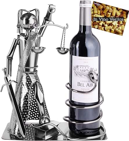 BRUBAKER Portabotellas de Vino Justitia con Serpiente - Escultura de Metal Soporte para Botellas - Figura de Metal Regalo de Vino para Abogados, Jueces - con Tarjeta de Felicitación