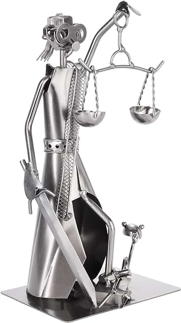 BRUBAKER Tornillo Figura Justitia con Serpiente y Escamas - Jura Figura de Hierro Hombre de Metal - Figura de Metal Hecha a Mano - Regalo para Abogados, Jueces, Abogados, Bufetes de Abogados