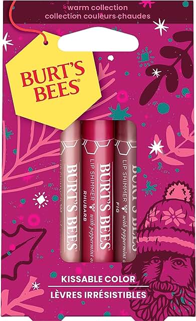 Burt's Bees Set de Regalo de para Ella, Set de Coloración Labial Hidratante con 3 Brillos de Labios en Tonos Peonía, Ruibarbo e Higo, Color Irresistible, 3 x 2,6 g