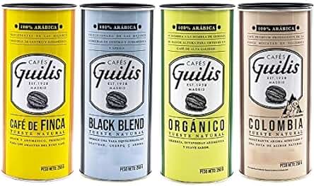 CAFES GUILIS DESDE 1928 AMANTES DEL CAFE Café Molido Natural Varios Orígenes de Tueste Natural - Pack 4 Latas 250 gr