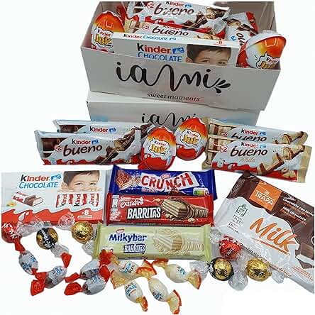 Caja GOURMET con Chocolates +25 Unidades. Super Regalo Original de Kinder Bueno, Huevos Kinder, Bombones Lindt, Chocolates Nestle [IAMI]