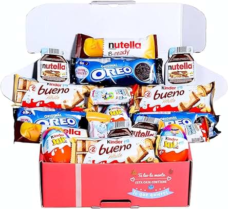 IMPERIAL COAST Caja Regalo de Chocolates I Regalo Original para Navidad Cumpleaños Niños Pareja - Kinder Chocolate, Happy Hippo, Kinder Joy, Nutella, Oreo - Pack caja Regalo de Cumpleaños