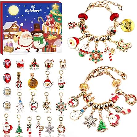 Calendario de Adviento de Navidad Pulseras de Niñas Kit Kalolary 24 Días Calendario de la Cuenta Regresiva de Diatismo Kits de Pulseras para Mujeres Regalo Sorpresa de Navidad