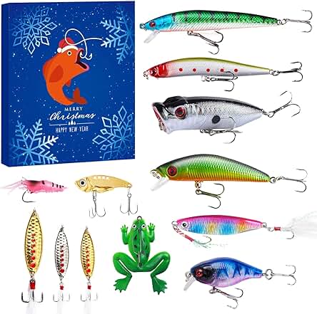 Calendario de Adviento de Pesca 2024, Calendario de Cuenta Regresiva de 12 Días, Juego de Señuelos de Pesca, Juego de Accesorios de Pesca, Regalos para Padre, Marido, Amigo, Amantes de la Pesca