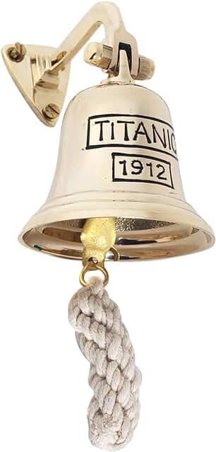 Campana de Barco para Colgar en Pared de Laton Titanic 10 cm con Cuerda Sonajero, Timbre Recepción, Decoración Nautica Retro Vintage Campana de Barco para Colgar en Pared de Laton Titanic 10 cm con Cuerda Sonajero, Timbre Recepción, Decoración Nautica Retro Vintage