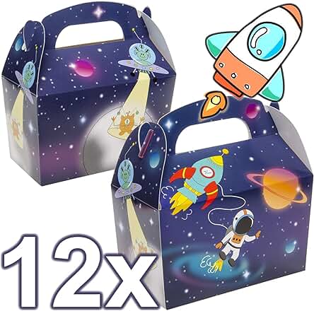 Carpeta 12 Cajas de Obsequios con Diseño de Espacio para Cumpleaños Infantiles, para Fiestas de Cumpleaños Infantiles, de Cartón, con asa, para Fiestas, Cohete Astronauta, Espacio Espacial, 12 Carpeta 12 Cajas de Obsequios con Diseño de Espacio para Cumpleaños Infantiles, para Fiestas de Cumpleaños Infantiles, de Cartón, con asa, para Fiestas, Cohete Astronauta, Espacio Espacial, 12