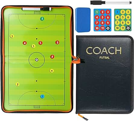 Carpeta Táctica Fútbol de Futsal, Holzsammlung Pizarra de Entrenamiento Entrenador Magnéticas de Tablero Táctico Fútbol Portátil Profesional, 5 Personas Carpeta Táctica con Imanes Borrador y Lapiceros