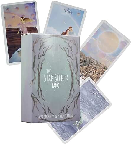 Cartas Tarot The Star Seeker, 78 Baraja Tarot Deck con Manual en Papel Ingles, Cartas del Tarot de Patrones Coloridos Juego de Cartas Adulto Juego de Mesa, para Hombres y Mujeres, 12 * 7 cm