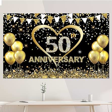 Cartel Extragrande de 50 Aniversario de Boda, Póster de 50 Aniversario de Boda, Suministros de Telón de Fondo para Fiestas de Cabina de Fotos, 180 x 115 cm