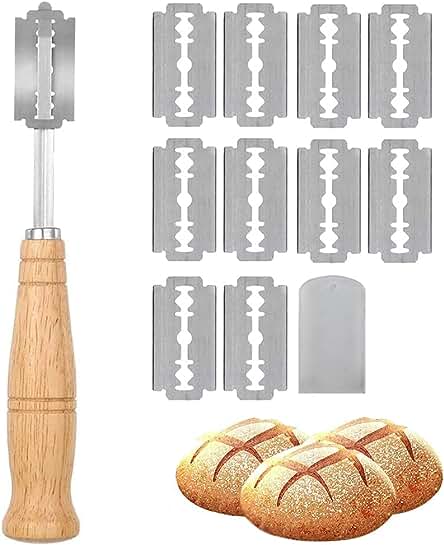 CENRONG Cuchillo de Panadero，Herramienta de Corte de pan Cuchillo para masa Cuchillo de pan con 10 Cuchillas de Afeitar，para DIY Pan Masa Hornear Cocina