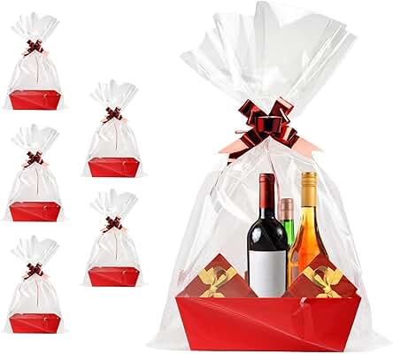 Cesta para Regalos Vacía, Paquete de 5 Cestas de Regalo Vacías Resistentes con Asas, Cestas de Regalo Vacías de Cartón rojo para Llenar a Granel para Vacaciones, Cumpleaños, Navidad, día de San