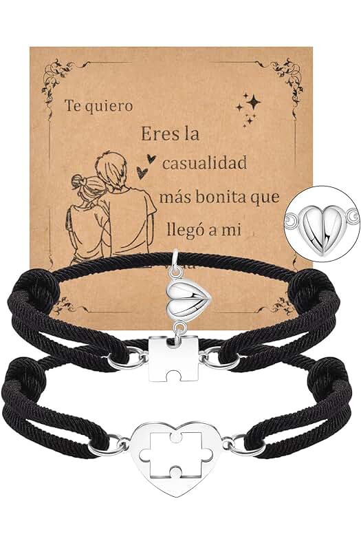 CheersLife Pulseras para Parejas Magnéticas,Regalos de Pareja Pulseras Pareja Relación Distancia Pulsera para Amigo Pulsera Pareja Ajustable de Cuerda Trenzada para Mujeres Hombres Amigos Novio Novia