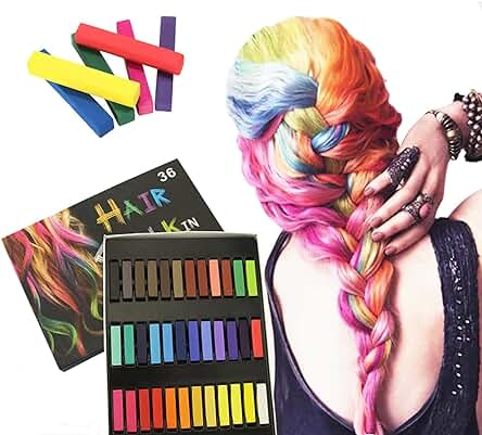 CHSEEO 36 Colores Hair Chalk Regalos para Niñas Temporal Hair Dye Wax Red, Negro, Blanco, Púrpura, Azul, Rosa, Color de pelo Lavable para 10, 12, 13, 16 Años Regalo para Adolescentes