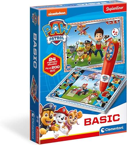 Clementoni- Paw Patrol Patrulla Canina, con más de 200 Cuestiones para Responder. Un Bolígrafo Que se Ilumina y Suena con Las Respuestas Incorrectas-Juguete Niños 3 Años (16334), Multicolor