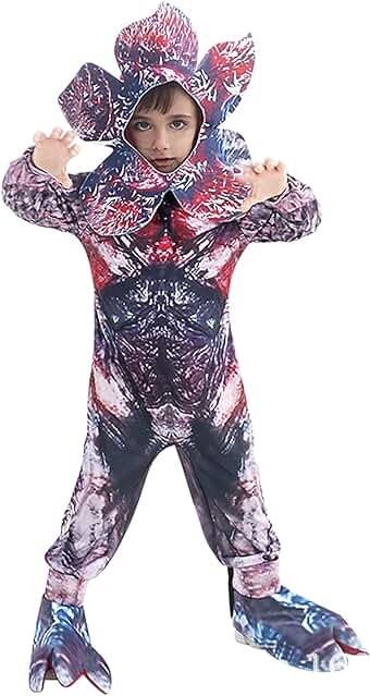 Cloudkids Halloween Infantil Demogoron Vestido de Disfraz Fiestas para Niños y Adultos Traje de Monstruo de Flores Caníbales Mono Capucha Guantes Fundas para los pies