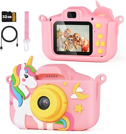 Cámara Fotos Infantil, 1080P HD Cámara para Niños con Pantalla 2.0 Pulgadas, 32GB, Tarjeta SD Maquina Fotografia Infantil, Regalos 2 3 4 5 6 7 Años para Niños Niñas Cumpleaños