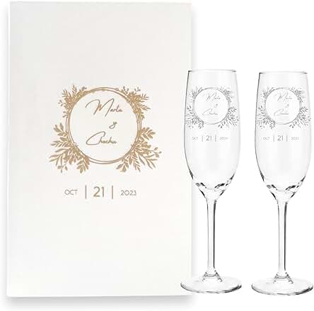 Cocholate - Pack de dos Copas de cava Personalizadas de Cristal con caja - 21cl - Copas Champan Personalizadas para Novios - Regalo de Boda, Celebraciones, Bodas de Oro o Bodas de Plata