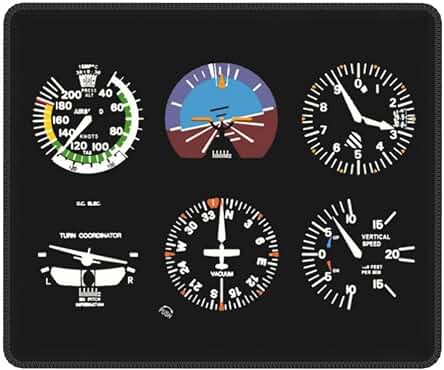 Cockpit Six Dials - Alfombrilla de Ratón con Simulador de Vuelo, Alfombrilla de Ratón de goma Antideslizante para Aviones, Oficina, Computadora, Alfombrilla de Escritorio