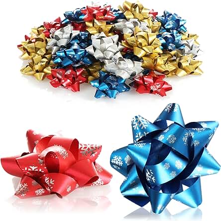 Com-four® 48x Lazo de Regalo Autoadhesivo en Diferentes Tamaños y Colores - Moño Confeccionado para Decorar, Cumpleaños y Bodas (048 Piezas - Escamas - 4 Colores)