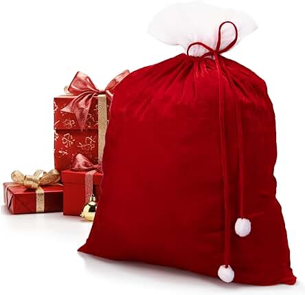 Com-four® Bolsa Navideña Noble XXL Hecha de Terciopelo con Cordón Largo y Pompones Blancos - Bolsa de Regalo para Disfraz y Decoración de Papá Noel - Bolsa de Papá Noel (1 Pieza - Cordón Rojo) Com-four® Bolsa Navideña Noble XXL Hecha de Terciopelo con Cordón Largo y Pompones Blancos - Bolsa de Regalo para Disfraz y Decoración de Papá Noel - Bolsa de Papá Noel (1 Pieza - Cordón Rojo)