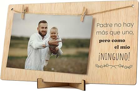 CONTRAXT Marco de Fotos Papa Dia del Padre. Marco Colgar Fotos con Pinzas 10x15 Madera Natural Ideas Regalos Detalles Originales para papa Postal dia Padre Primerizo Wonderful Originales (Padre ES)