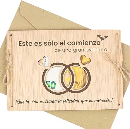 CONTRAXT Tarjeta Regalar Dinero Boda Original. Ideas Regalos Novios Recien Casados Forma Original Regalo Dinero Tarjeta Madera Sobre Regalar Dinero Boda Fondo Luna de Miel Matrimonio (Boda)