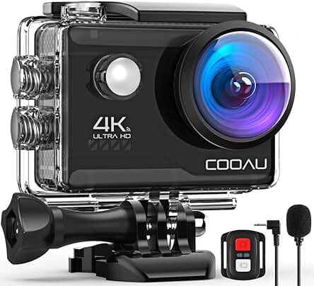 COOAU Camara Deportiva 4K30FPS 20MP WiFi con Micrófono Externo, Gran Angular 170 °, Camara Acuatica Sumergible 40M Impermeable Videocámara de Casco con Control Remoto, 2×1200mAh Baterías, Accesorios