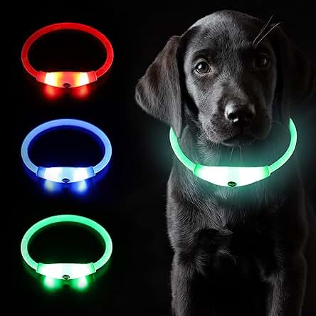 Coolzon Collar Luminoso Perro 3 Colores Cambiables, Collar Perro Luz Recargable, Longitud Ajustable Collares para Perros Gatos Impermeable Collares LED para Perros Pequeño Mediano Grande