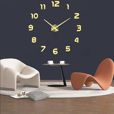 Coraltree Reloj de Pared Moderno con Adhesivo 3D, para Decoración del Hogar, Oficina, Regalo (Oro)