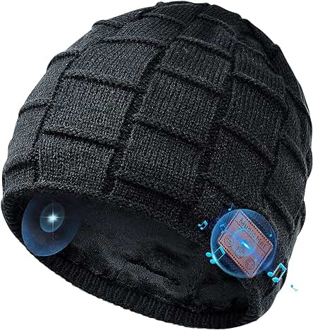 COTOP Gorro de Bluetooth, Regalos para Hombres y Mujeres, Musical Beanie Hombre Mujer Bluetooth Tejido Bluetooth 5.0 Gorro de Invierno con Auricular Estéreo y Micrófono Manos Libres