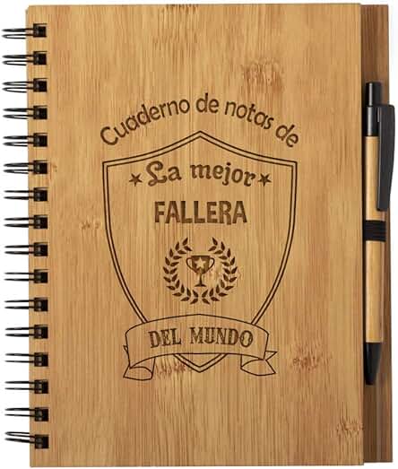 Cuaderno de Notas la Mejor Fallera del Mundo - Libreta Fallas Valencia de Madera Natural con Boligrafo Regalo Original Tamaño A5