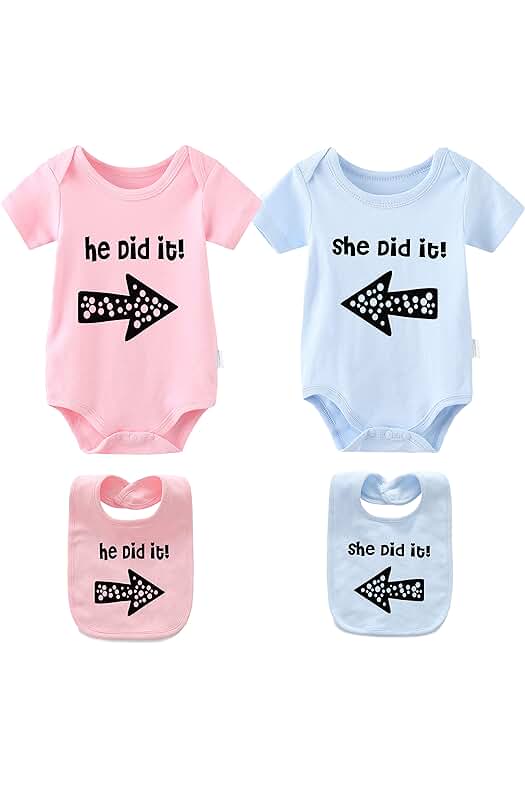 Culbutomind Body para Bebé Gemelos, con Texto en Inglés "She He did It", ropa de Bebé Recién Nacida, Regalo para Bebé