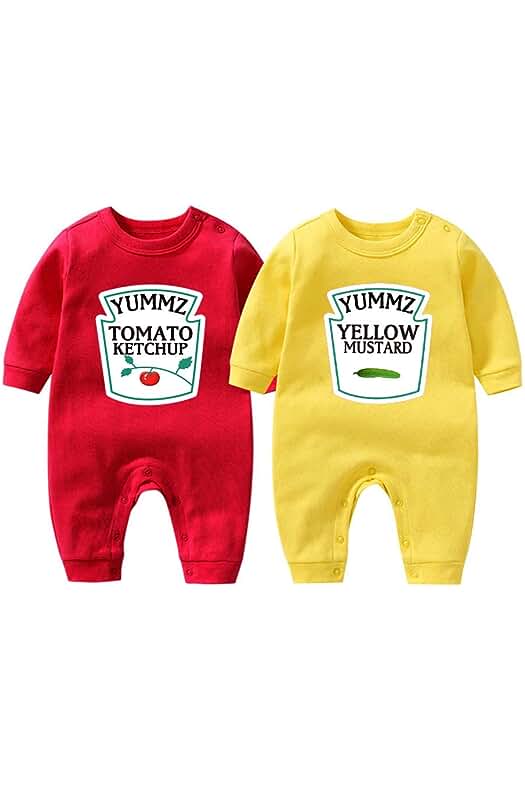 Culbutomind Ropa Bebé Gemelo Yummz Tomato Ketchup Bebé Niños Recien Divertido Pijama para Bebé 2 Piezas Mono para Niños